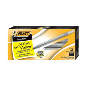 Stylos Bic Round Stic noir pointe moyenne (12)